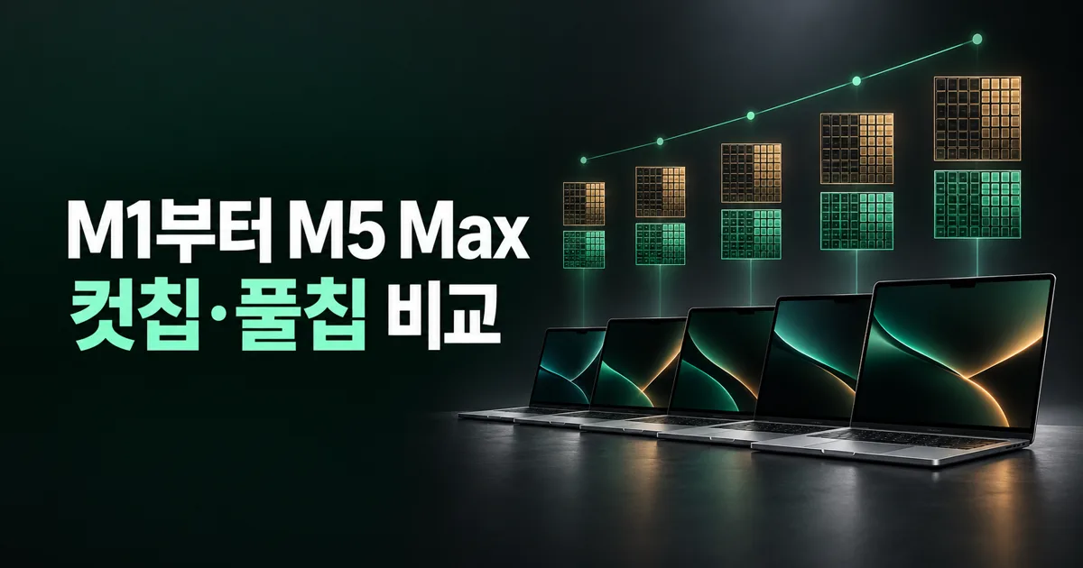 맥북프로 M1부터 M5 Max까지: 컷칩·풀칩 성능 비교